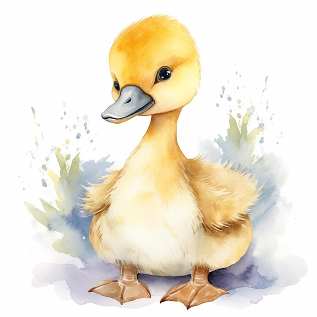 There is a watercolor painting of a duck with a yellow beak generative ai