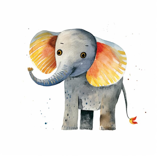 Photo there is a watercolor painting of an elephant with a yellow tusk generative ai