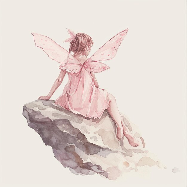 there is a watercolor painting of a fairy sitting on a rock generative ai