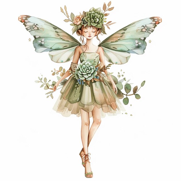 there is a watercolor painting of a fairy with a flower crown generative ai