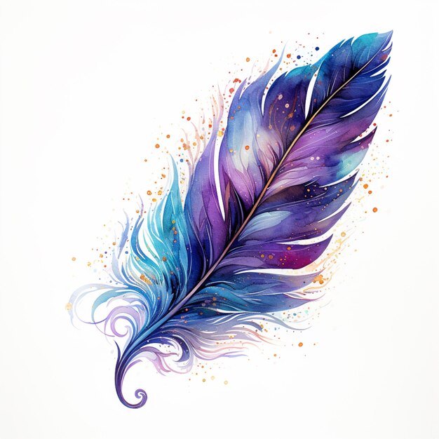 there is a watercolor painting of a feather on a white background generative ai