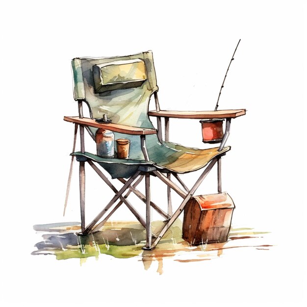 Premium Photo  There is a watercolor painting of a fishing chair with a fishing  pole generative ai