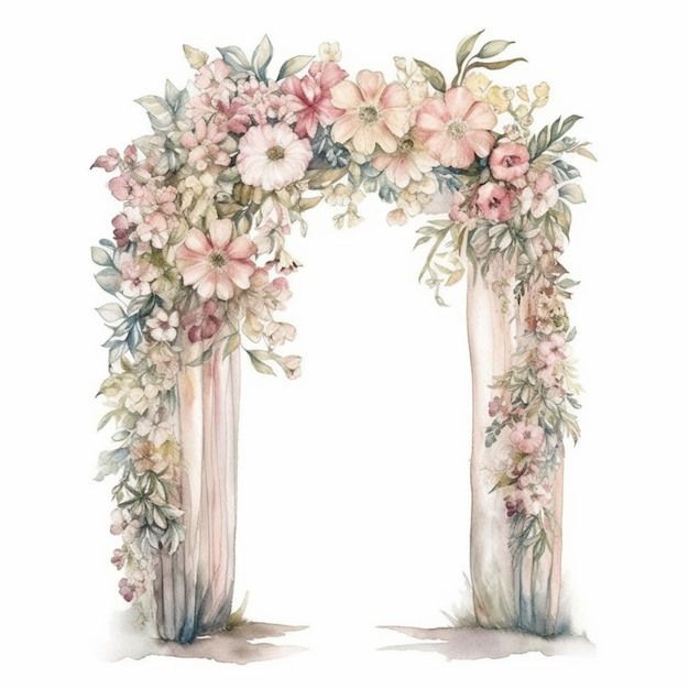 There is a watercolor painting of a floral arch generative ai