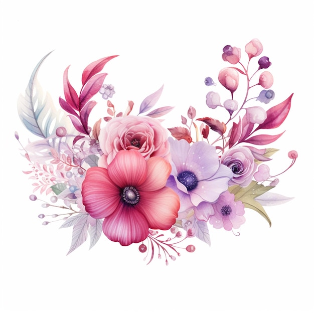 there is a watercolor painting of a flower arrangement on a white background generative ai