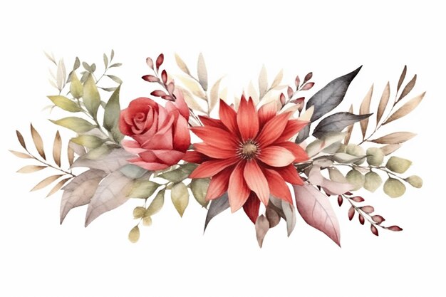 There is a watercolor painting of a flower arrangement on a white background generative ai