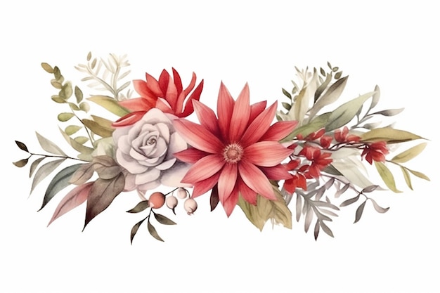 There is a watercolor painting of a flower arrangement on a white background generative ai