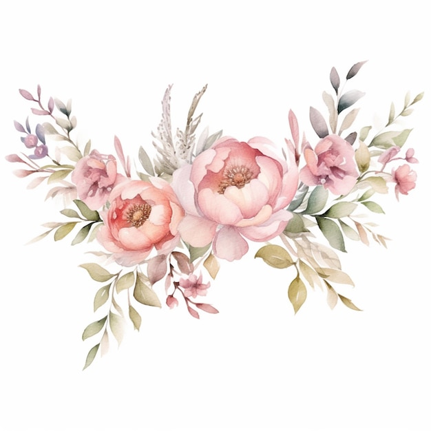 Photo there is a watercolor painting of a flower arrangement on a white background generative ai