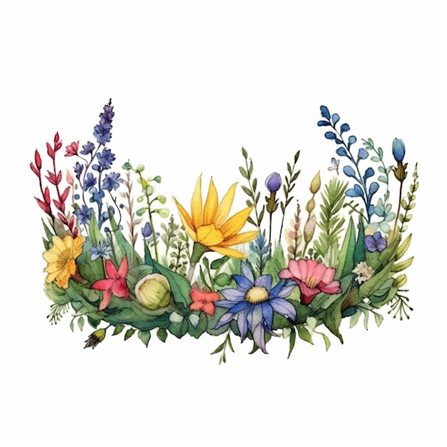 There is a watercolor painting of a flower border with flowers generative ai