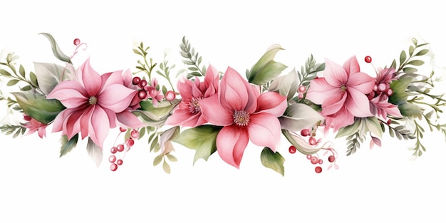 there is a watercolor painting of a flower border with pink flowers generative ai