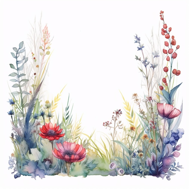 there is a watercolor painting of a flower border with a white background generative ai