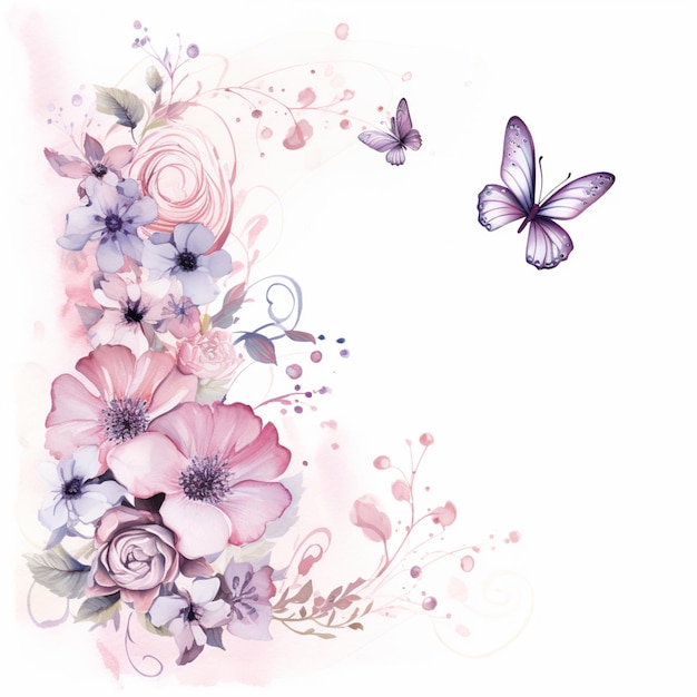 there is a watercolor painting of a flower and butterfly generative ai