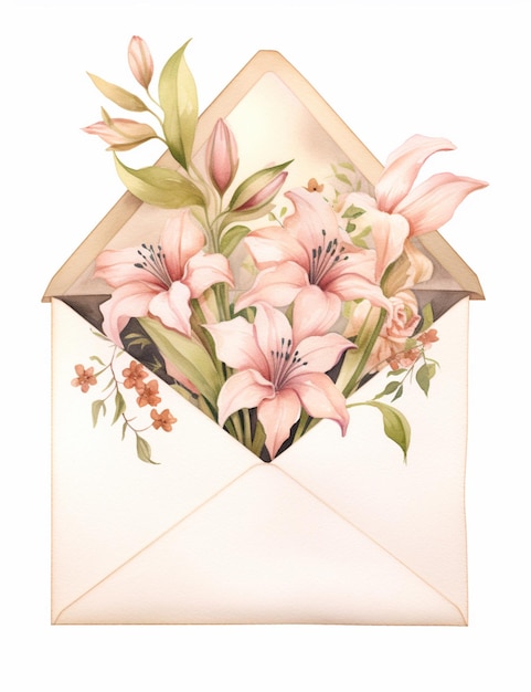 there is a watercolor painting of a flower in an envelope generative ai