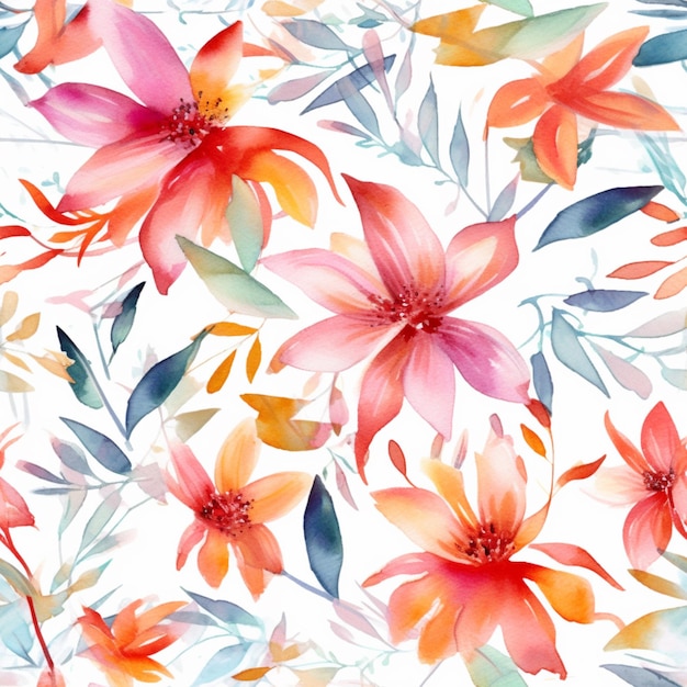 there is a watercolor painting of a flower pattern on a white background generative ai