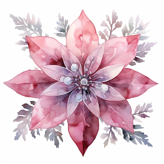 there is a watercolor painting of a flower with leaves generative ai