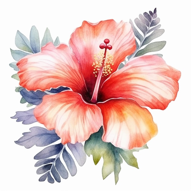 There is a watercolor painting of a flower with leaves generative ai