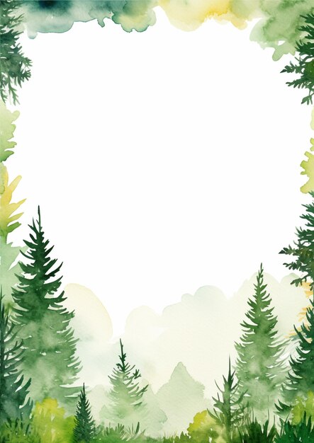 there is a watercolor painting of a forest with a white background generative ai