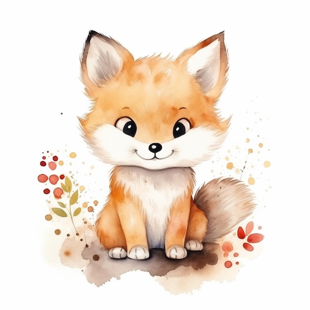 there is a watercolor painting of a fox sitting on the ground generative ai