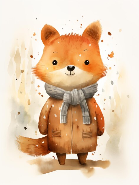 Photo there is a watercolor painting of a fox wearing a coat generative ai