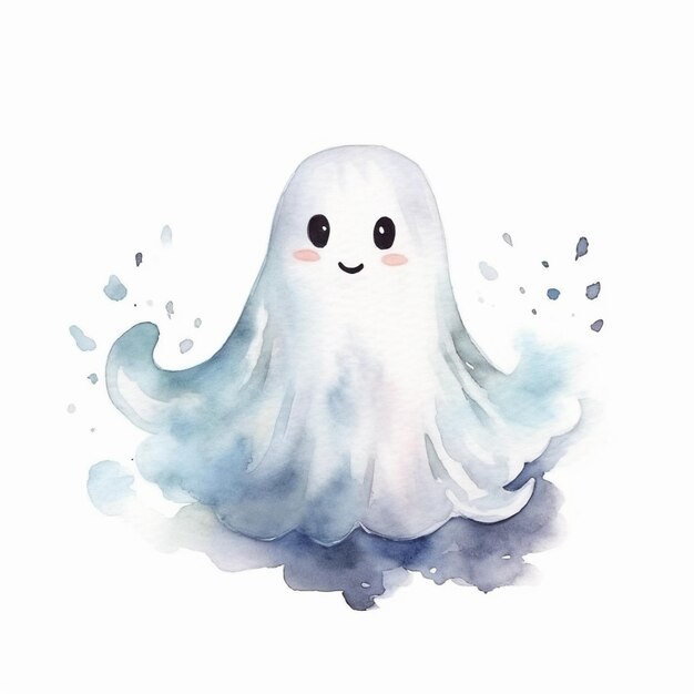 There is a watercolor painting of a ghost with a smile on it generative ai