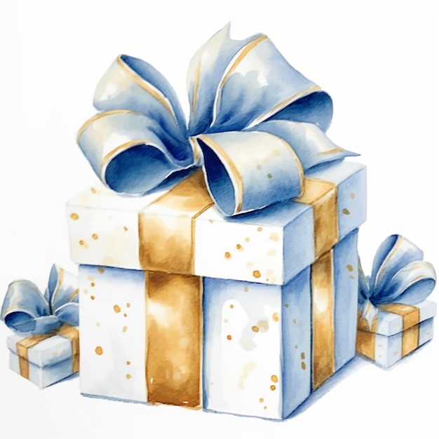 there is a watercolor painting of a gift box with a bow generative ai