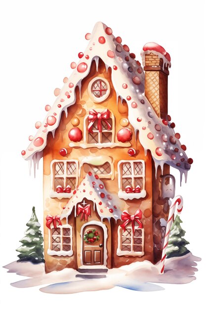 there is a watercolor painting of a ginger house with decorations generative ai