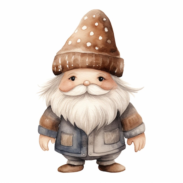 Photo there is a watercolor painting of a gnome with a hat and coat