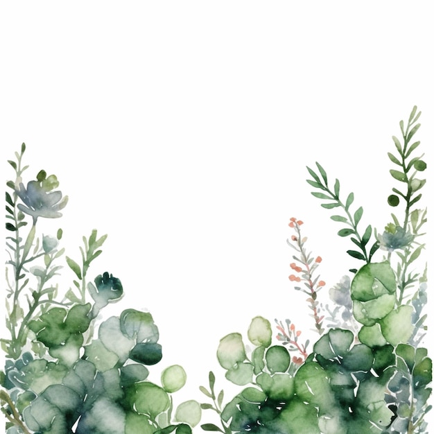 녹색 식물 테두리 생성 ai의 수채화 그림이 있습니다.