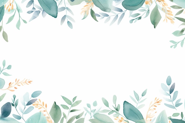 There is a watercolor painting of a green and yellow floral border AI Generative