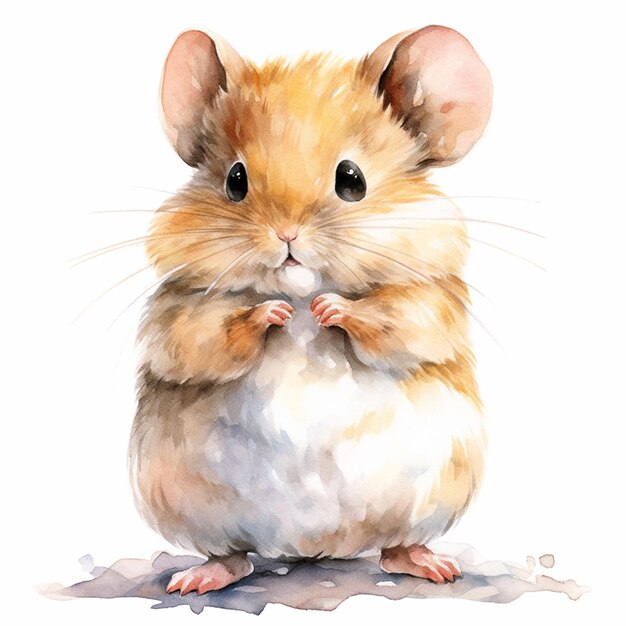 Photo there is a watercolor painting of a hamster sitting on its hind legs generative ai