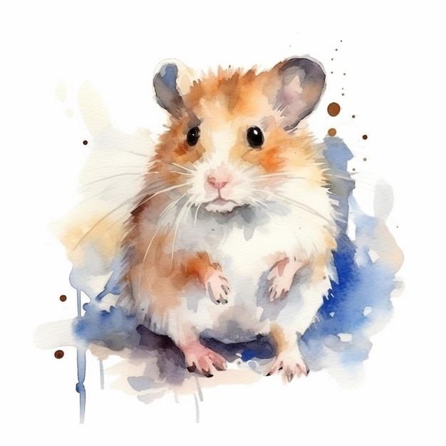 There is a watercolor painting of a hamster sitting on a table generative ai