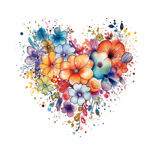 there is a watercolor painting of a heart with flowers generative ai