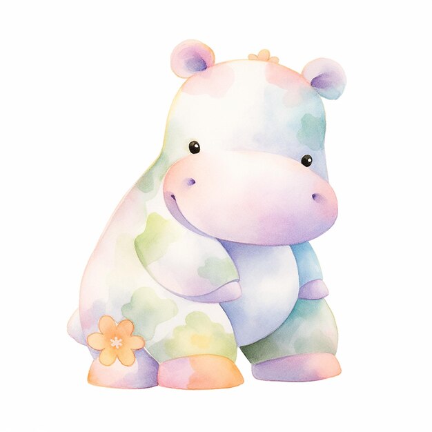 Photo there is a watercolor painting of a hippoy sitting on the ground generative ai