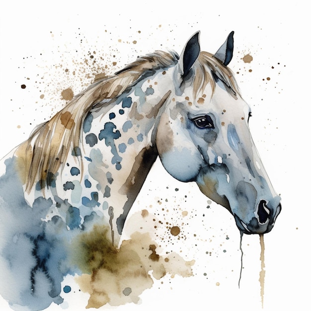 there is a watercolor painting of a horse with spots on it generative ai