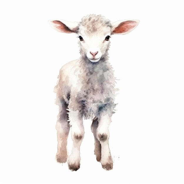 there is a watercolor painting of a lamb standing in the snow generative ai