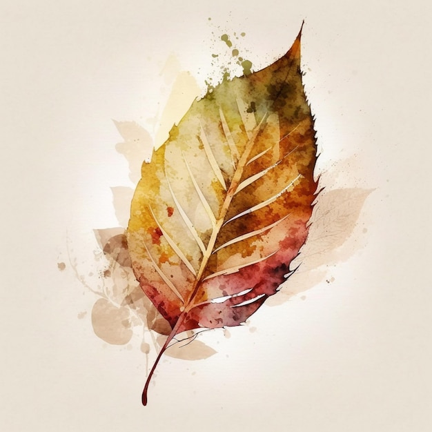 There is a watercolor painting of a leaf on a white background generative ai