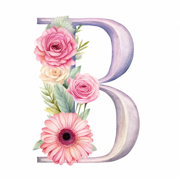 there is a watercolor painting of a letter b with flowers generative ai