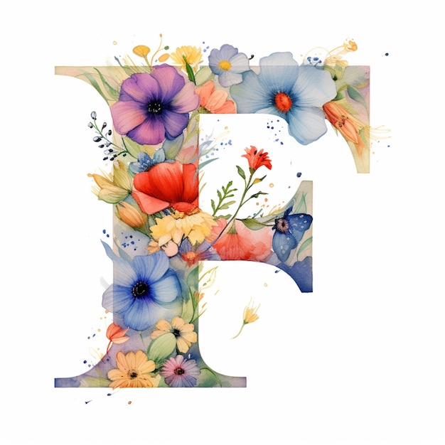 Photo there is a watercolor painting of a letter e with flowers generative ai