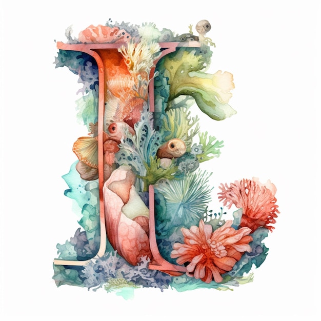 Photo there is a watercolor painting of a letter j with flowers generative ai