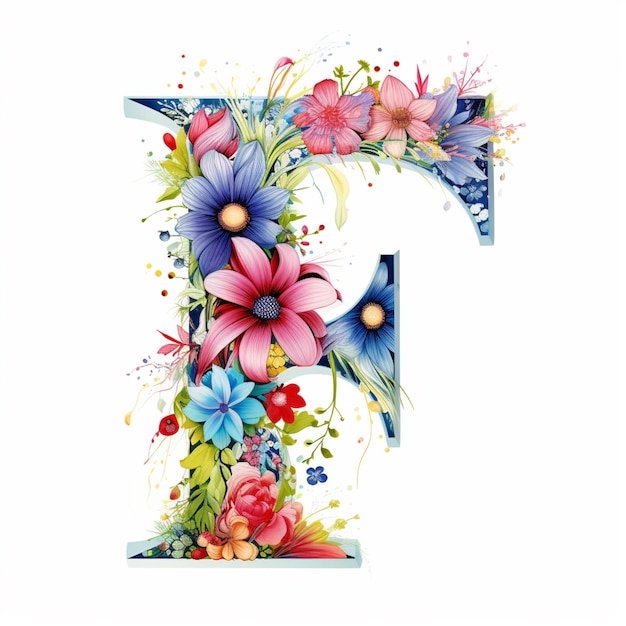 There is a watercolor painting of a letter t with flowers generative ai