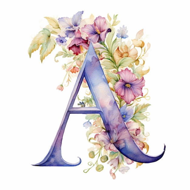 Photo there is a watercolor painting of a letter with flowers generative ai