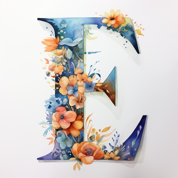there is a watercolor painting of a letter with flowers on it generative ai