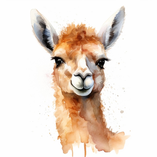 there is a watercolor painting of a llama with a big smile generative ai