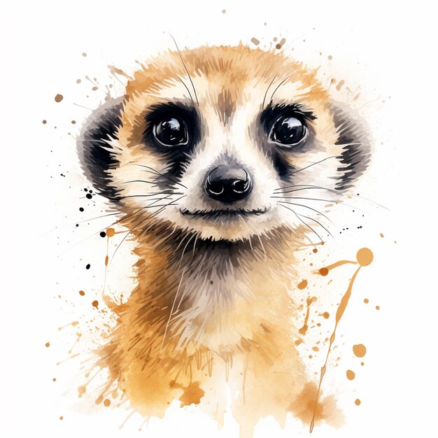 there is a watercolor painting of a meerkat with a white background generative ai