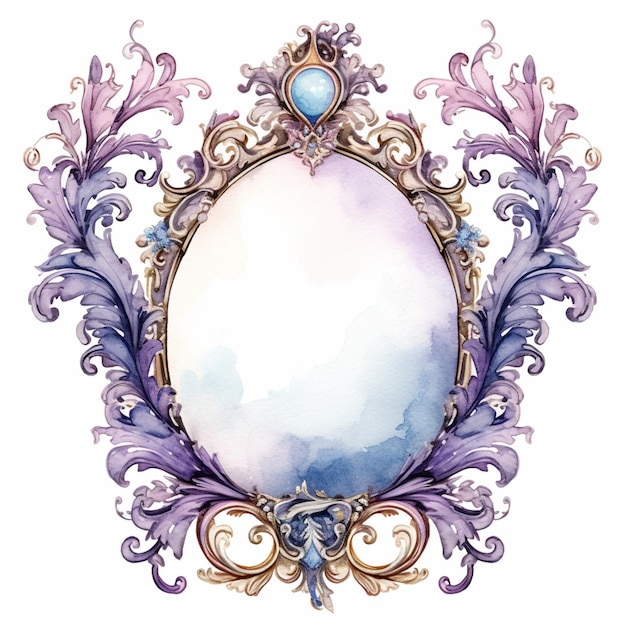 there is a watercolor painting of a mirror with a blue and purple design generative ai