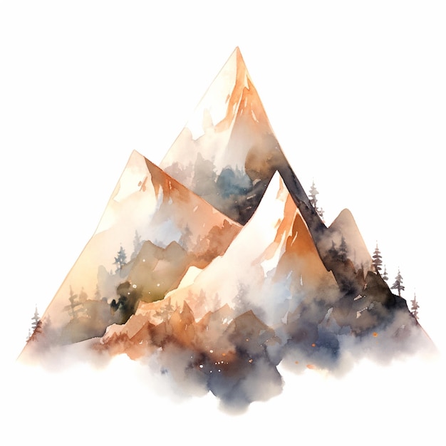 there is a watercolor painting of a mountain with trees generative ai