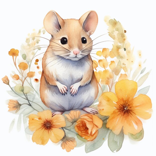 Premium AI Image | there is a watercolor painting of a mouse sitting on ...