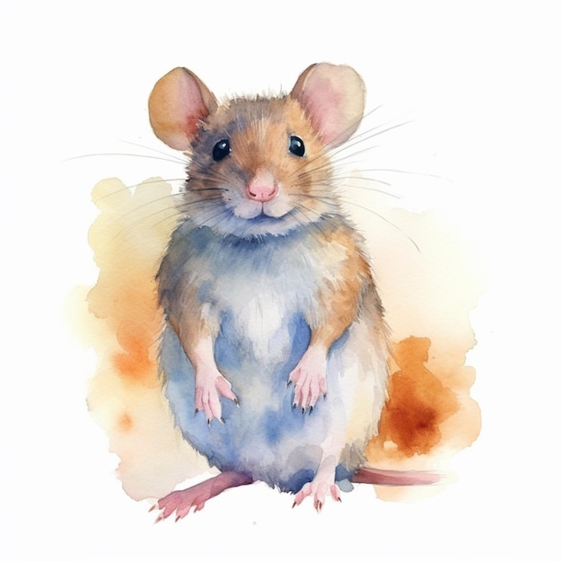 Premium AI Image | There is a watercolor painting of a mouse sitting on ...