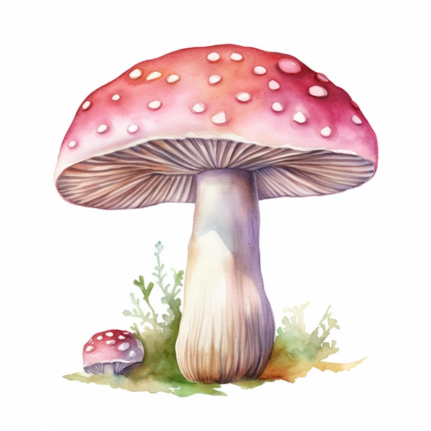 There is a watercolor painting of a mushroom on the ground generative ai