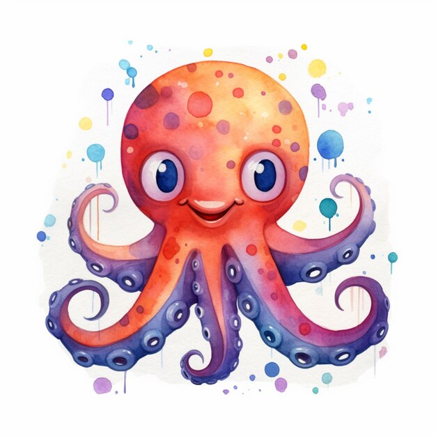 Photo there is a watercolor painting of an octopus with a balloon generative ai