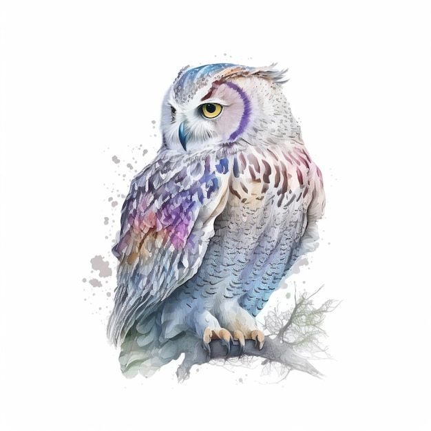 There is a watercolor painting of an owl sitting on a branch generative ai